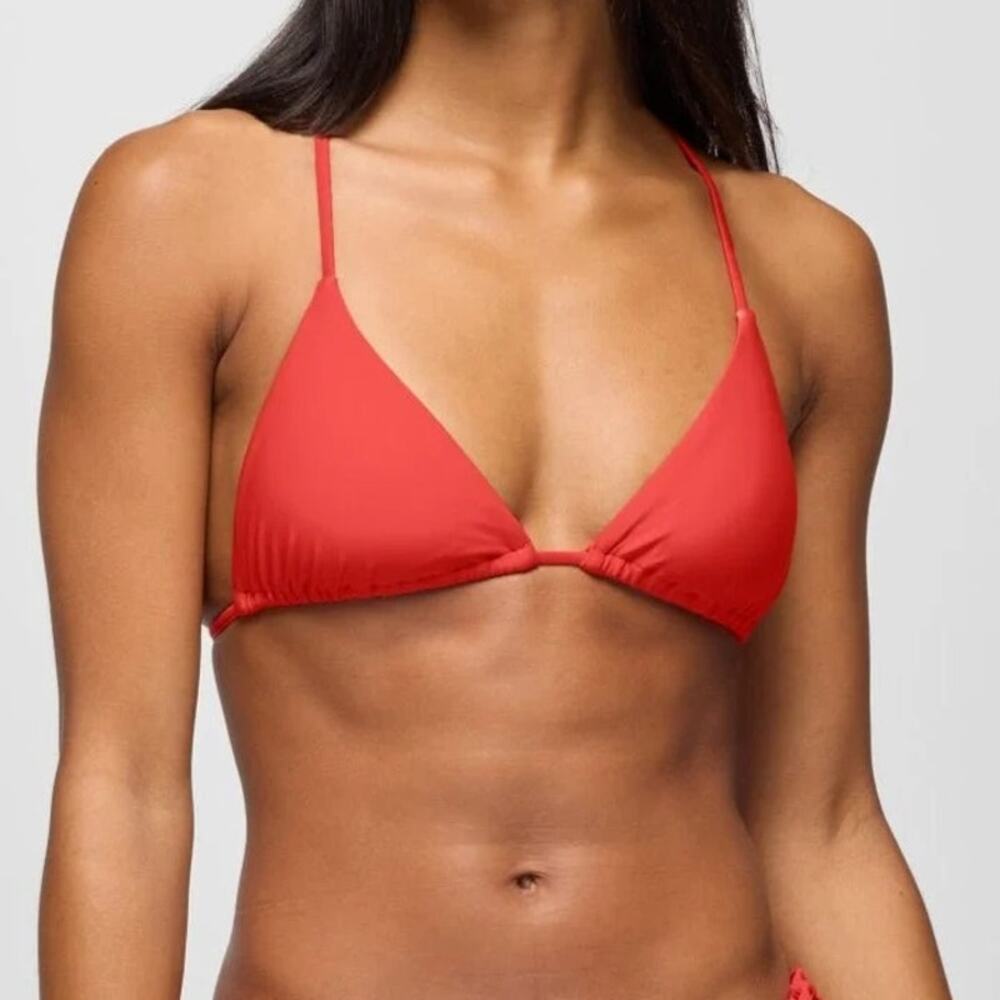 Prana Hana Highway Triangle Swim Top Women's XS Rose Fire Criss-Cross Tie Back